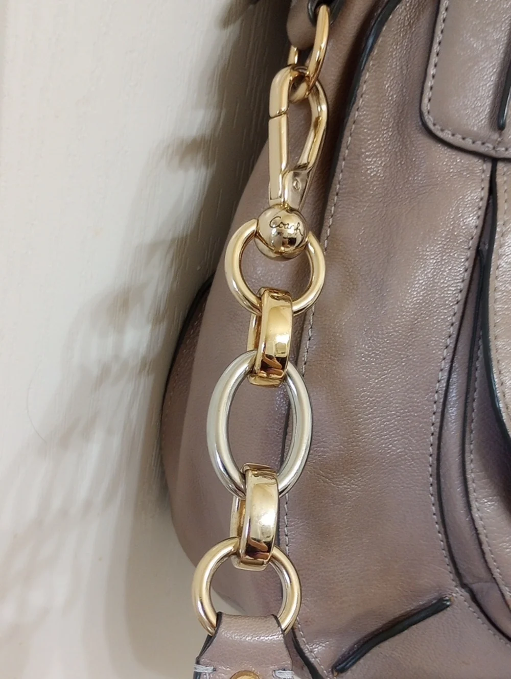 Coach Taupe Leather Hobo Bag with Gold Hardware